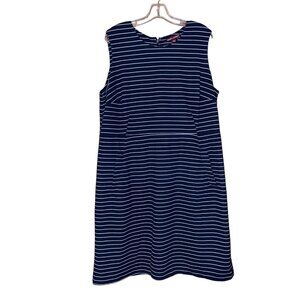 Jessica London Womens 22W Navy & White Striped Sleeveless A-Line Dress  Pockets